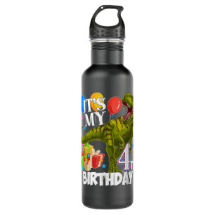 4th Birthday Boy 4 Years Old Dinosaur Saurus T Rex 710 Ml Water Bottle