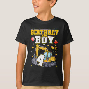 4th Birthday Boy 4 Years Old Excavator Three Decor T-Shirt