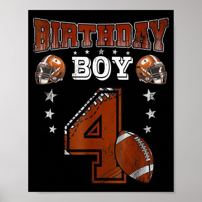 4th Birthday Boy Football Lover Theme 4 Years Old  Poster (Front)