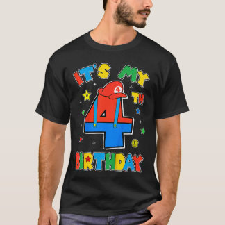 4th Birthday Boy Super Gamer Gamingheme Bday Party T-Shirt