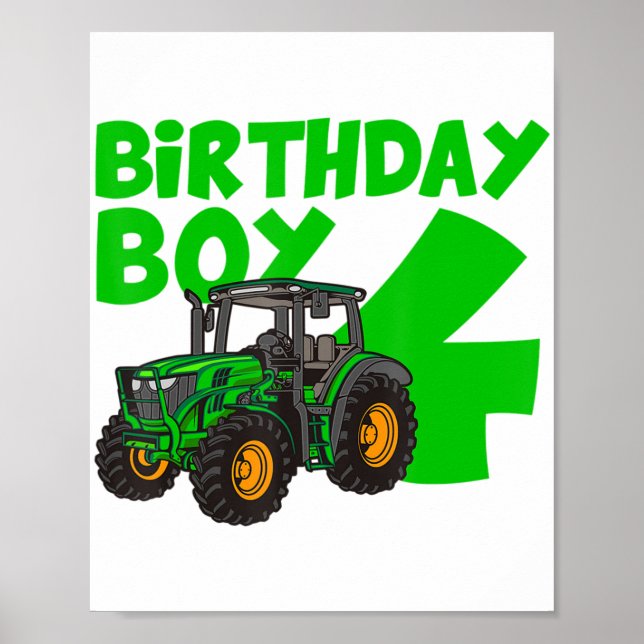 4th Birthday Boy Tractor Farm 4 Year Old Birthday  Poster (Front)