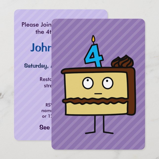 4th Birthday Cake with Candles Invitation (Front/Back)