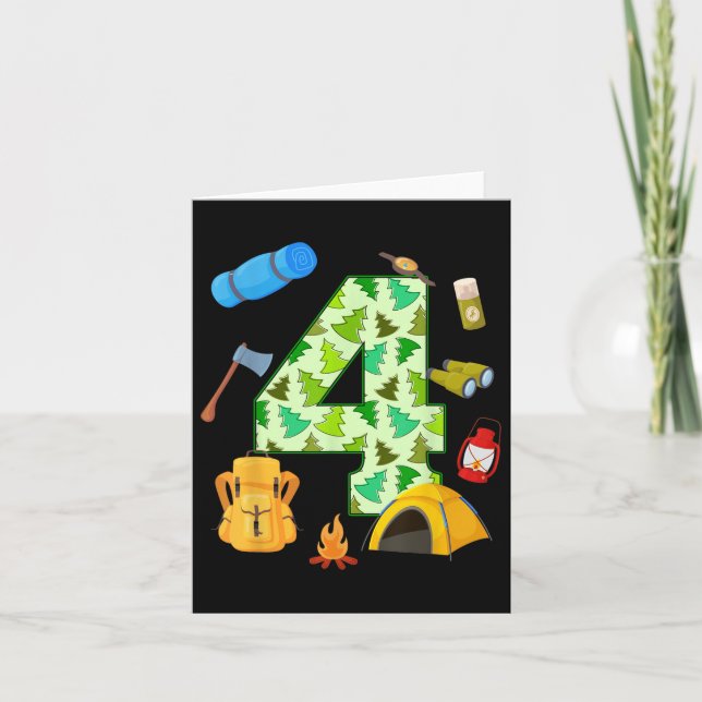 4th Birthday Camping Theme 4 Year Old Birthday Kid Card (Front)