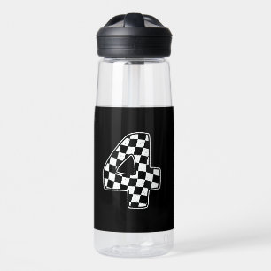 4th Birthday Checkered Number 4 Car Racing Flag  Water Bottle