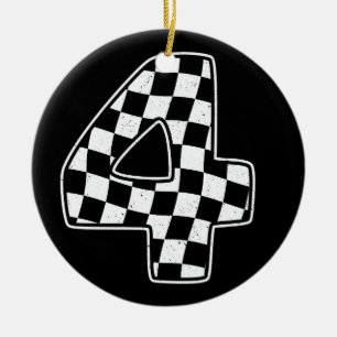 4th Birthday Chequered Number 4 Car Racing Flag  Ceramic Tree Decoration