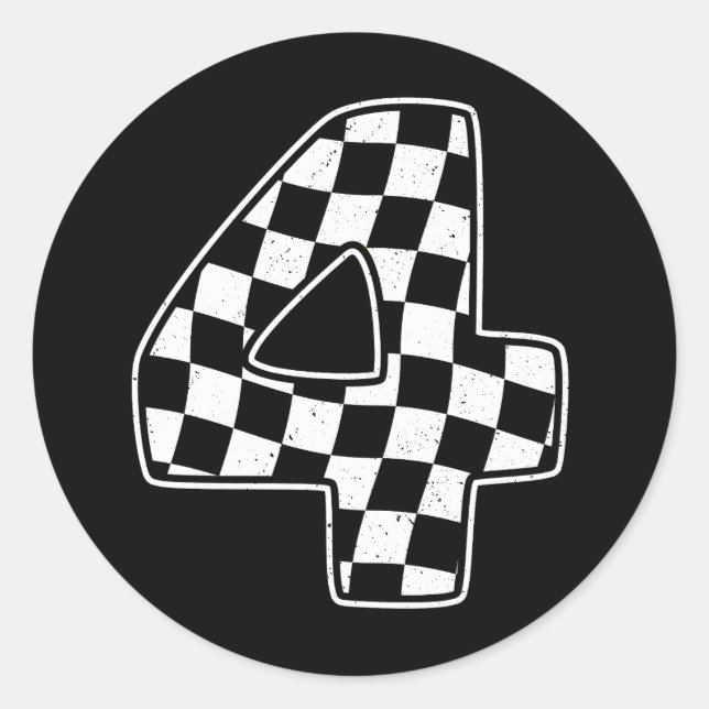 4th Birthday Chequered Number 4 Car Racing Flag  Classic Round Sticker (Front)