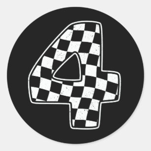 4th Birthday Chequered Number 4 Car Racing Flag  Classic Round Sticker