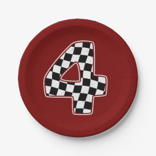 4th Birthday Chequered Number 4 Car Racing Flag  Paper Plate