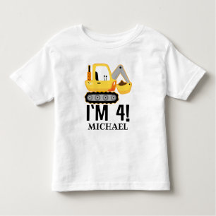 4th Birthday Construction Bulldozer Personalized Toddler T-Shirt