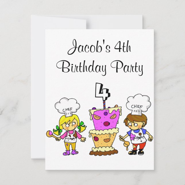 4th birthday cooking party invitation (Front)