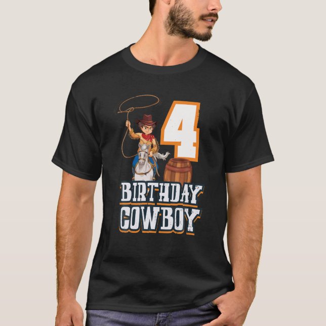4Th Birthday Cowboy Cowboy Horse Riding Rodeo Eque T-Shirt (Front)