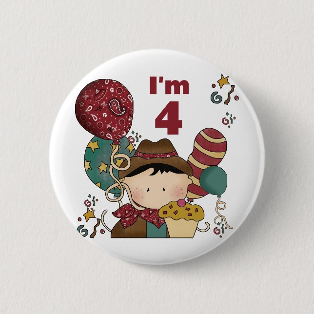 4th Birthday Cowboy Tshirts and Gifts 6 Cm Round Badge (Front)