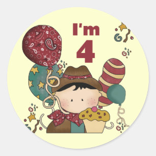 4th Birthday Cowboy Tshirts and Gifts Classic Round Sticker