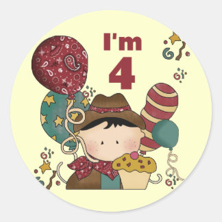 4th Birthday Cowboy Tshirts and Gifts Classic Round Sticker