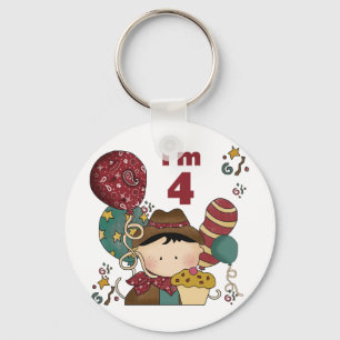4th Birthday Cowboy Tshirts and Gifts Key Ring