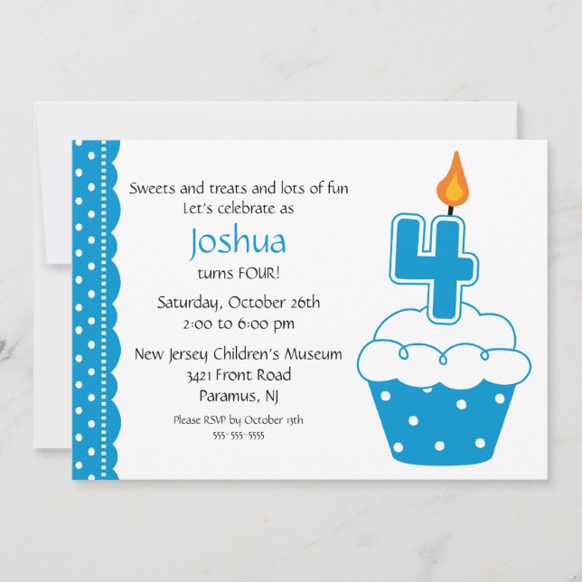 4th Birthday Cupcake Invitation (Front)