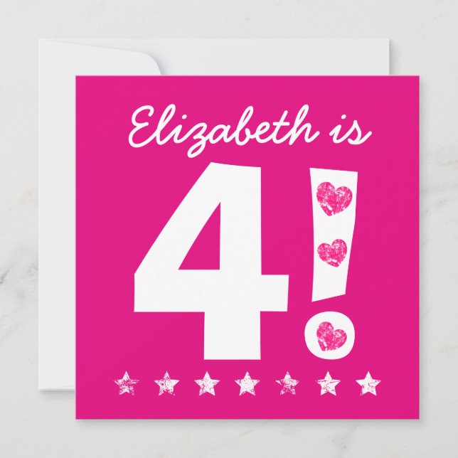 4th Birthday Custom Name Pink for GIRL A05 Invitation (Front)