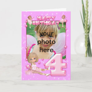 4th birthday customisable photo birthday card, card