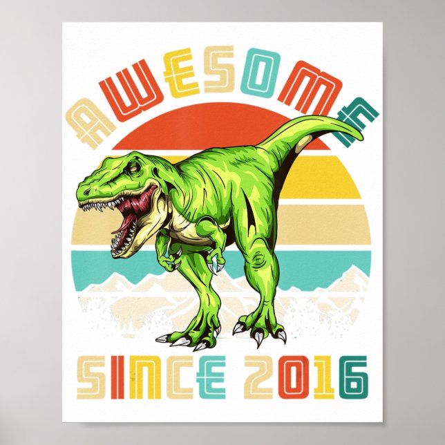 4th Birthday Dinosaur 4 Year Old Boy Awesome Since Poster (Front)