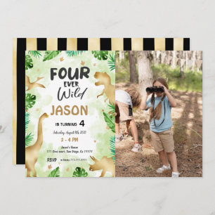4th Birthday, Dinosaur Birthday Photo Invitation
