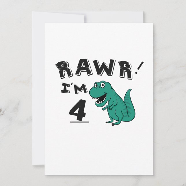 4th Birthday Dinosaur Gift for 4 Year Old Kids Card (Front)