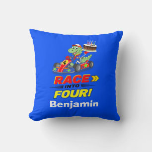 4th Birthday Dinosaur Race Car Ready Set Cushion
