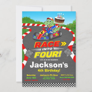 4th Birthday Dinosaur Race Car Ready Set Invite