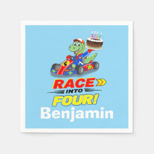 4th Birthday Dinosaur Race Car Ready Set Napkin