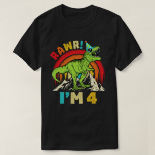 4th Birthday Dinosaur T Rex Rawr I'm 4 For Boys T-Shirt