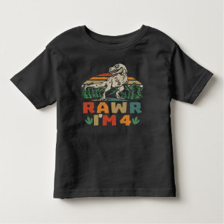 4th Birthday Dinosaur T Rex Rawr I'm 4 For Boys Toddler T-Shirt