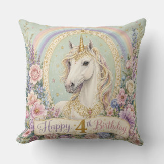 4th Birthday Elegant Unicorn Rainbow Cushion