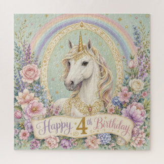 4th Birthday Elegant Unicorn Rainbow Jigsaw Puzzle