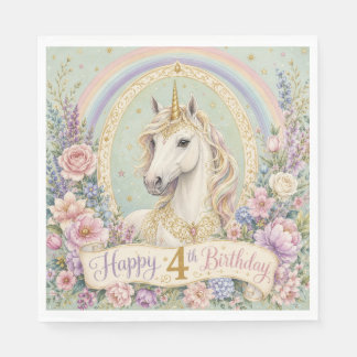 4th Birthday Elegant Unicorn Rainbow Napkin