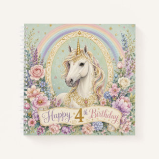 4th Birthday Elegant Unicorn Rainbow Notebook