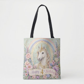 4th Birthday Elegant Unicorn Rainbow Tote Bag