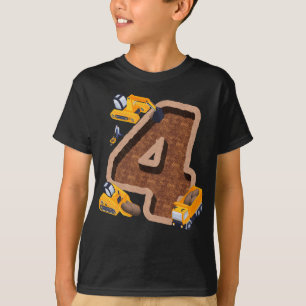 4th Birthday Excavator Construction Vehicles Party T-Shirt