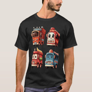 4th Birthday Firefighter Fireman Four Fire Trucks T-Shirt