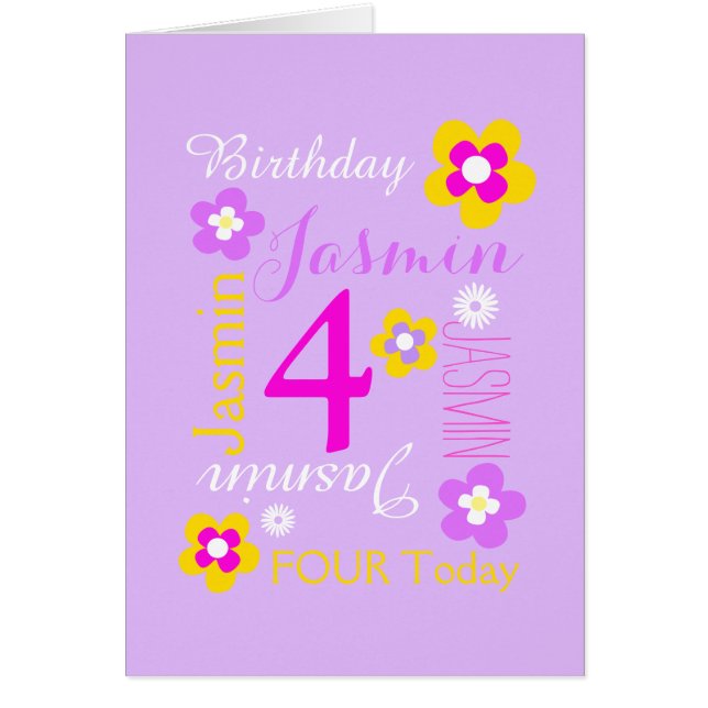 4th birthday flower custom graphic purple pink (Front)