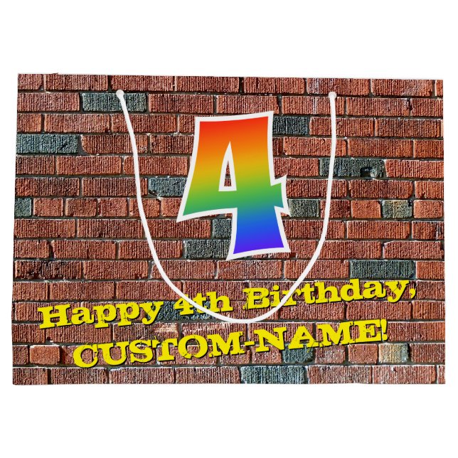 4th Birthday: Fun, Graffiti-Inspired Rainbow # 4 Large Gift Bag (Back)