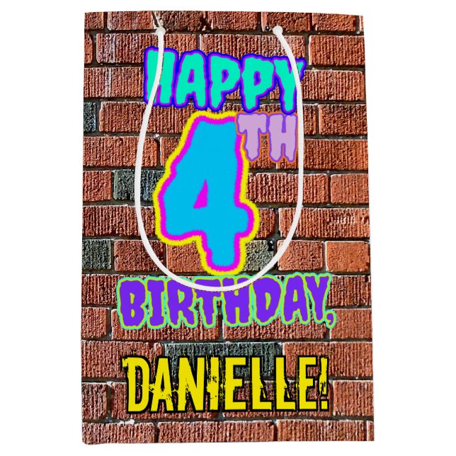 4th Birthday: Fun, Urban Graffiti Inspired Look Medium Gift Bag (Front)