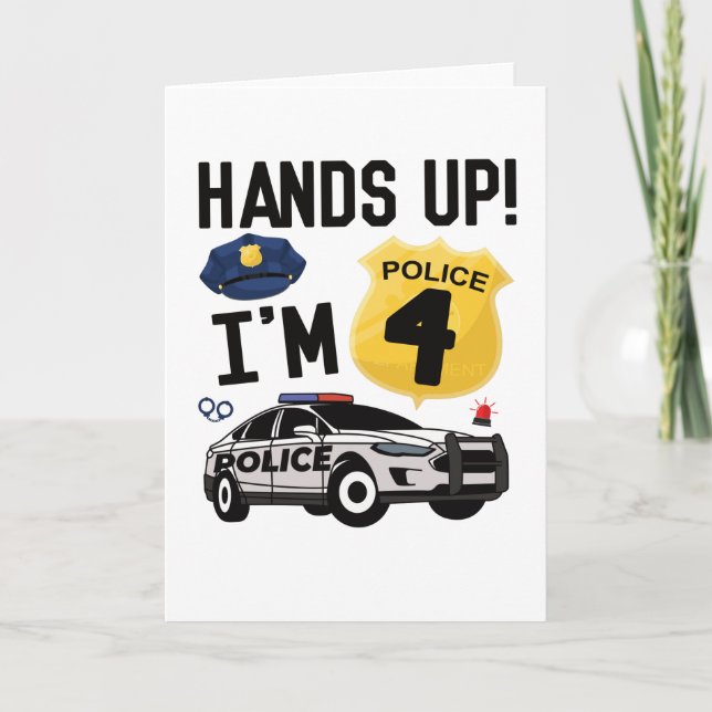 4th Birthday Gift Police Officer 4 Year Old Boy Card (Front)