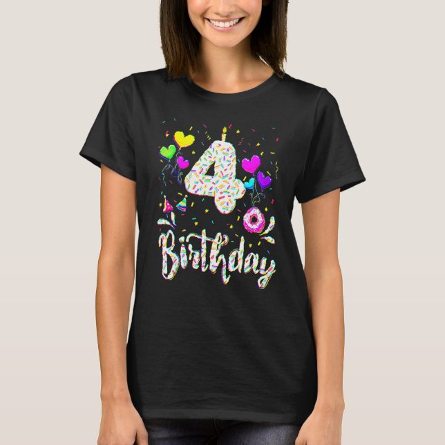 4th Birthday Girl  4 Years Old Bday Doughnut Party T-Shirt (Front)