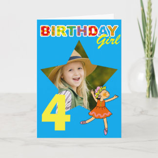 4th Birthday Girl Ballerina Photo Design Card