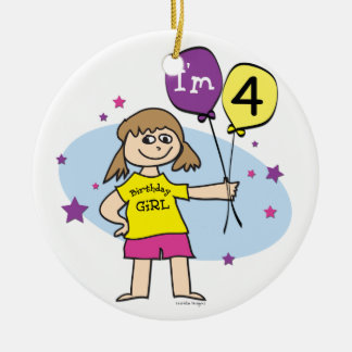 4th Birthday Girl Ceramic Tree Decoration