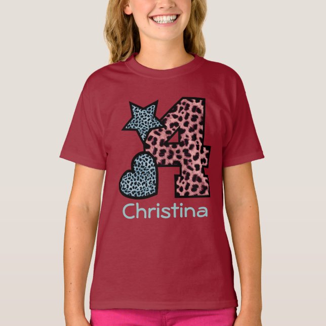 4th Birthday Girl LEOPARD 4 year old V44G T-Shirt (Front)