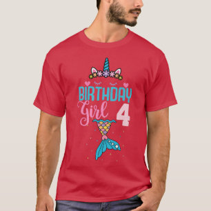 4th Birthday Girl Unicorn Mermaid Tail 4 Years Ol T-Shirt