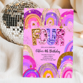 4th Birthday Girls Party Invitation
