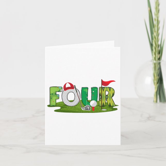 4th Birthday Golf Theme 4 Year Old Kids Sport Part Card (Front)