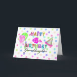 4th Birthday Granddaughter Card<br><div class="desc">A fun party birthday card for a 4 year old granddaughter with confetti in the background in pastel colors, the center with colorful "Happy 4th Birthday" and "Granddaughter" in black. On the left side of the words you find a pink polka dot balloon and a green polka dot balloon, a...</div>