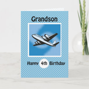4th Birthday, Grandson, Aeroplane on Blue Card